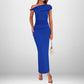 Fashion Solid Color Oblique Shoulder High Waist Dress