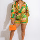 Women's Casual Long-sleeved Shirt Shorts Printed Two-piece Suit