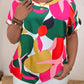 Women's Round Neck Short Sleeve Printed Mushroom Buckle