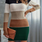 Autumn And Winter Round Neck Long Knitted European And American Color Matching Thread Fitted Dress