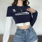 Women's Street Fashion Print Long Sleeve Plunging T-shirt