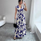 Short Sleeve Lace-up Dress Printed V-neck