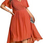 Banquet Evening Dress A- Line V-neck Chiffon Short Sleeve Knee-length Plus Size