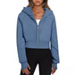 Sweat-shirt à capuche zippé décontracté en polaire, cardigan de sport tendance, hauts courts, vêtements pour femmes