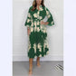 Elegant Printed Stand-up Collar Cinched Long Sleeve Dress