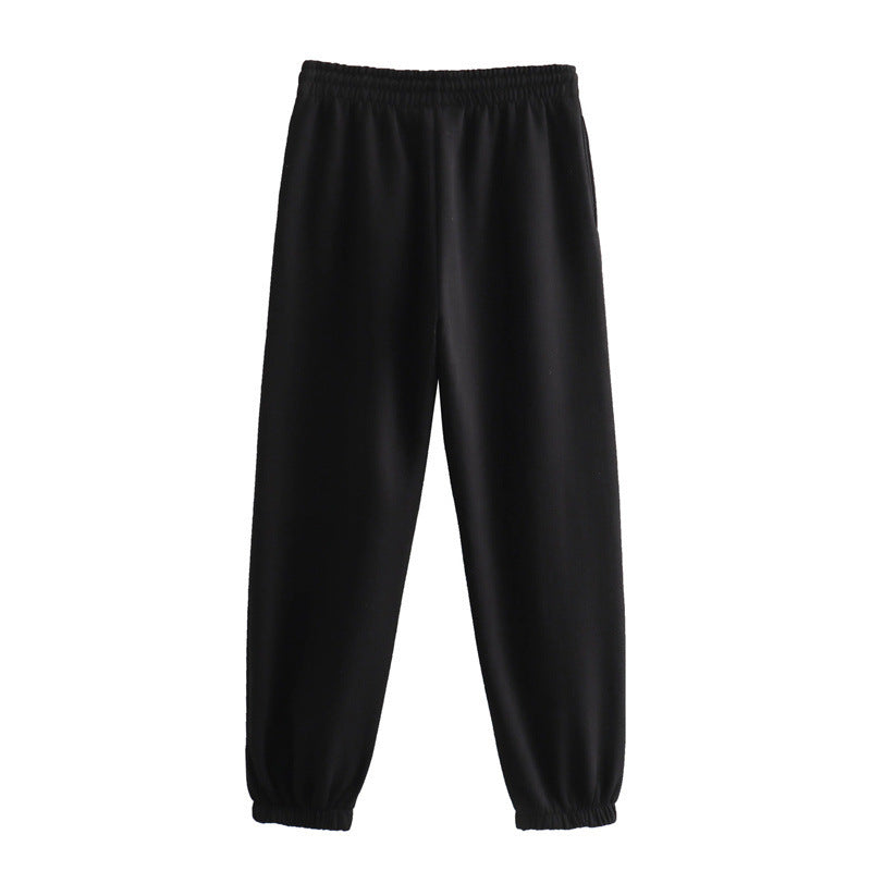 Vêtements d'automne pour femmes, couleur unie, pull court basique, pantalon de jogging à lacets et bande à la cheville