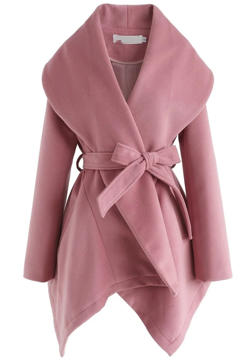New Women's Lace-up Cross-over Shawl Woolen Coat