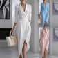 Women's Fashion Lapel Irregular Long Sleeve Dress