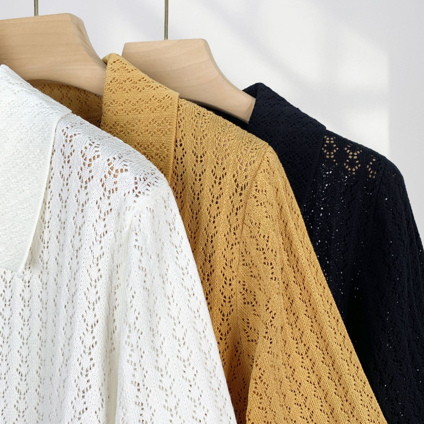 Textured French POLO Lapel Short Sleeve Sweater