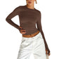 New Women's Solid Color Base Round Neck Long Sleeve Top Women