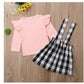 Nouveaux vêtements pour enfants à la mode du commerce extérieur européen et américain, t-shirt à manches longues de couleur unie, robe à bretelles deux pièces