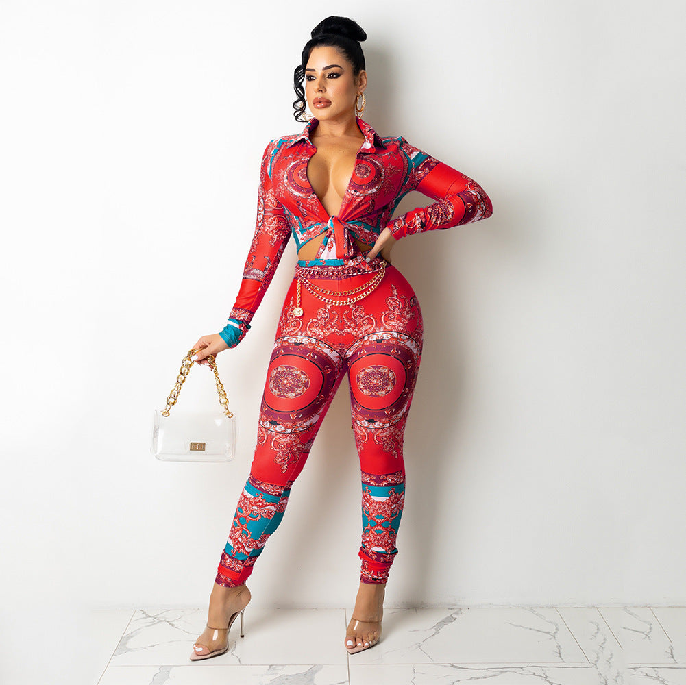 Fashion Digital Positioning Printing Tight-Fitting Two-Piece Suit