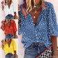 Printed Long Sleeve V-neck Button Ladies Blouse Women