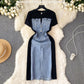 Niche Round Neck Short Sleeve Stitching Denim Dress
