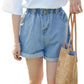 Calyx elastic waist denim shorts female summer high waist was thin student wide leg pants