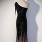 Robe femme noble tempérament design sens gland paillettes longue fendue queue de poisson jupe banquet