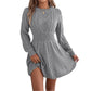 Solid Color Twist Fitted Waist Lantern Long Sleeve Sweater Dress