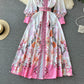Court Style Stand-up Collar Puff Sleeve Single-breasted Dress