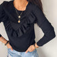 Ruffled round neck long sleeve top