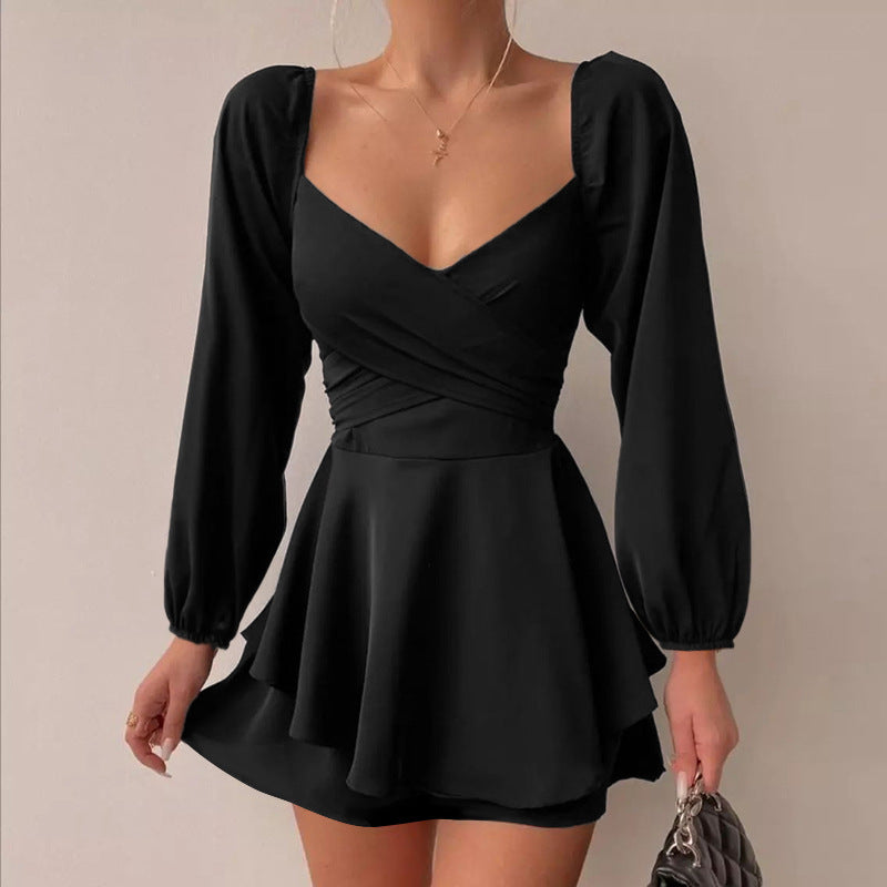 Robe amincissante à manches longues, style décontracté, style swing quotidien