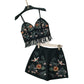 New holiday fashion suit heavy industry embroidered flower sling top + high waist embroidered shorts two-piece suit
