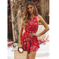 Sleeveless waist print jumpsuit