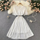 Irregular V-neck Lace-up Waist-controlled Slimming Loose Swing Dress