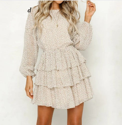 Long loose polka dot dress in women's long skirt