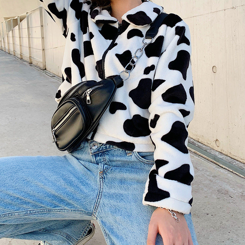 Cow fur warm short jacket