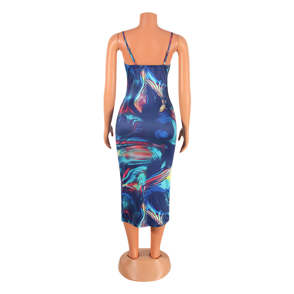 Fashion Digital Print Suspender Dress