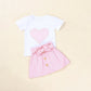Ensemble jupe et nœud pour bébé fille, vêtements d'été européens et américains, nouvelle collection Pearl Love, blanc, manches courtes
