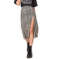 Leopard print floral print high waist stretch slit long A-line skirt