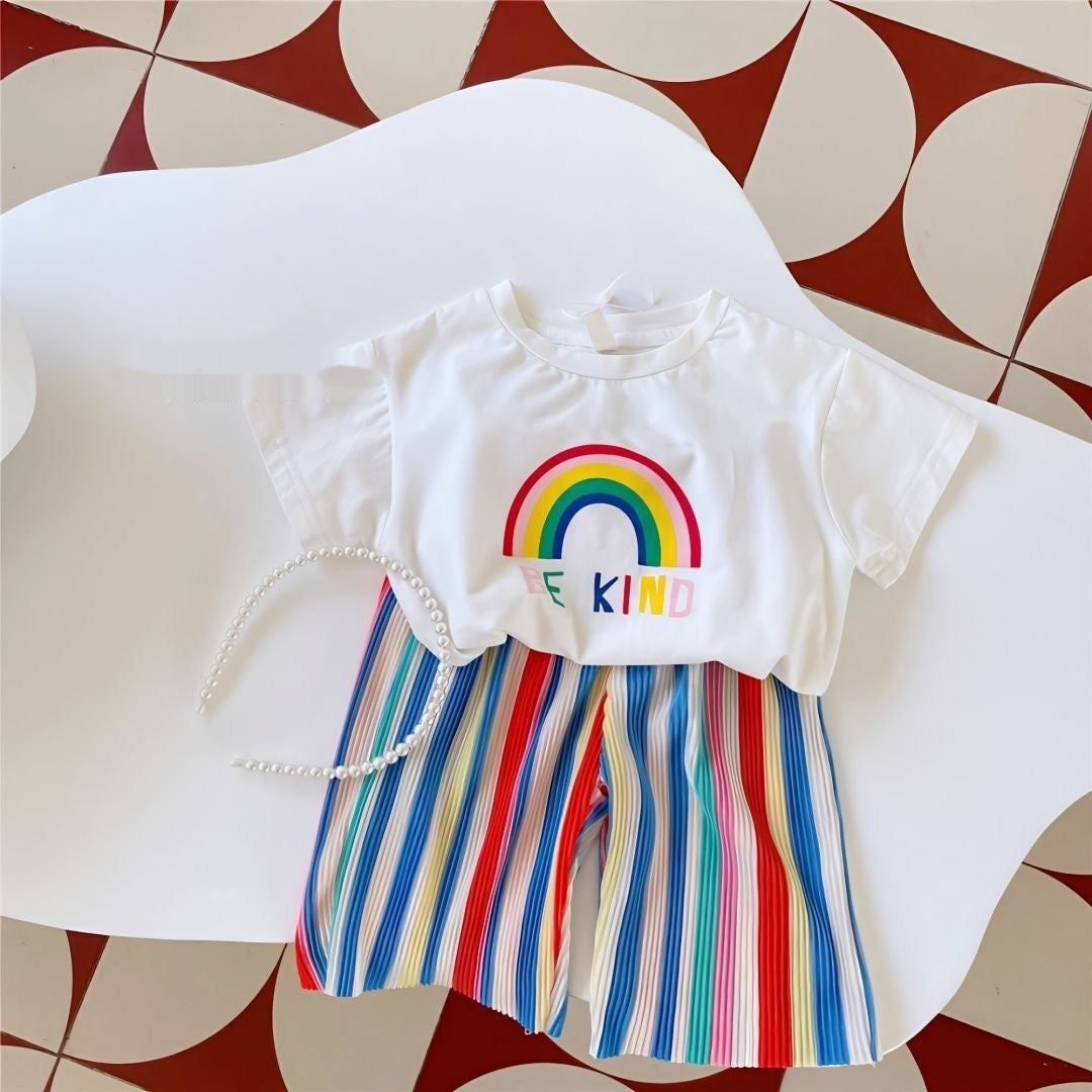 Girls' Summer Rainbow Short-sleeved T-shirt Short Pants Two-pieces