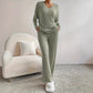 Straight-leg Pants With A Loose And Elegant V-neck Ribbed Two-piece Set