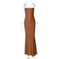 Pure Color Tube-top Backless Stitching Hollow Out Tied Slim Fit Dress