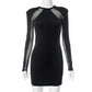 Women's Long Sleeve Stitching See-through Girl Dress