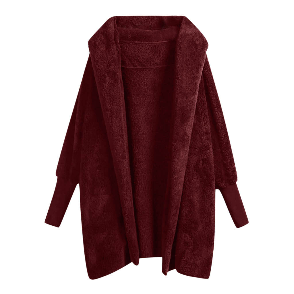 Reversible fleece hooded threaded cuff coat