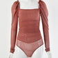 Long-sleeved U-neck mesh bottoming top jumpsuit