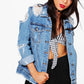 Long sleeve denim jacket with big holes