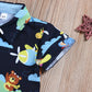 Cartoon Print Short Sleeve Shirt And Casual Shorts Set