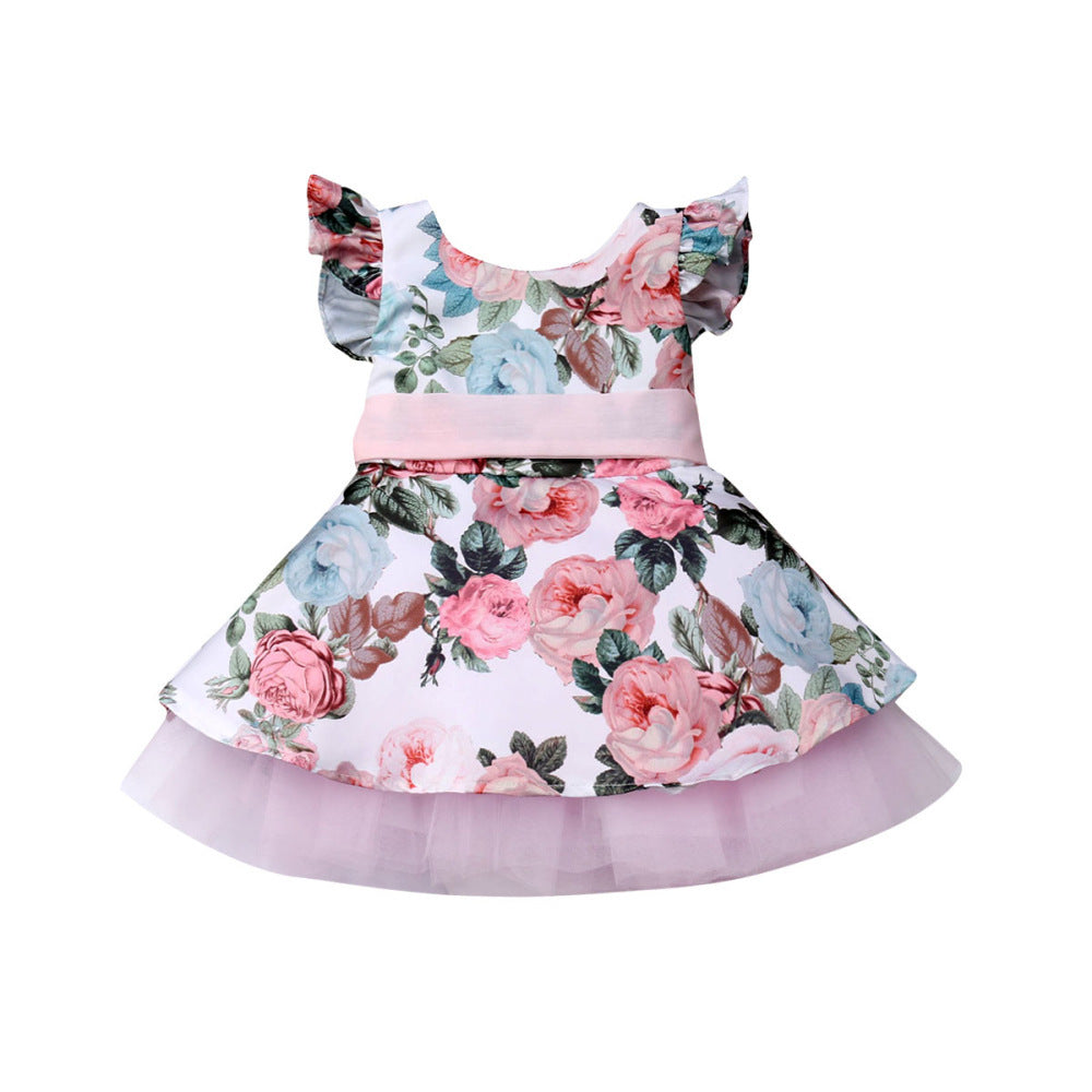 Flower-sleeved gauze dress