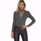 Long-sleeved halter neckline chest strappy jumpsuit