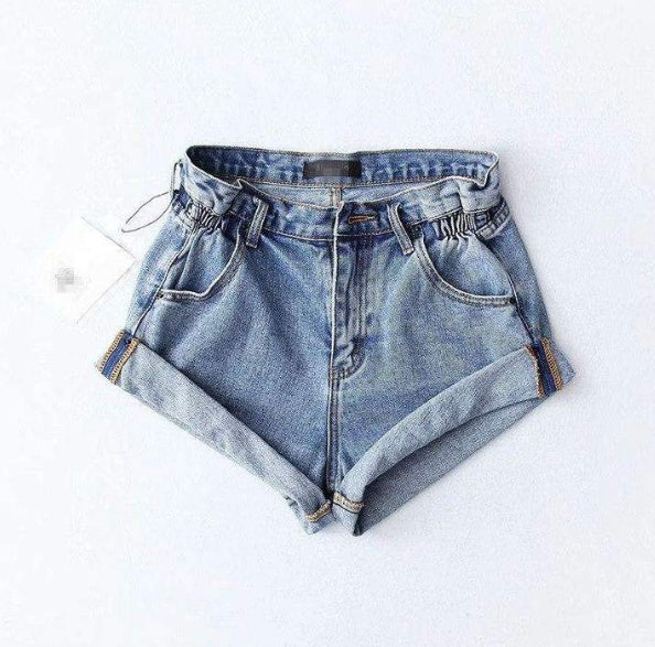 Short en jean taille haute pour femme, taille élastique, revers à la taille, pantalon à jambes larges, short ample, nouvelle version coréenne rétro