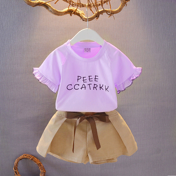 Costume pour filles, nouvelle robe d'été décontractée et étrangère, vêtements tendance en coton, t-shirt et short pour enfants, ensemble de sport deux pièces