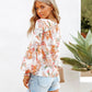Women's Printed Pleated Puff Sleeve Round Neck Top