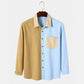 Men's Lapel Cardigan Color Block Long Sleeve Top