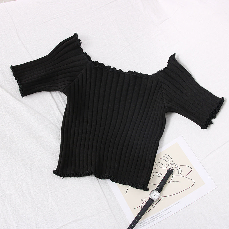 Pull en tricot à épaules dénudées avec oreilles en bois