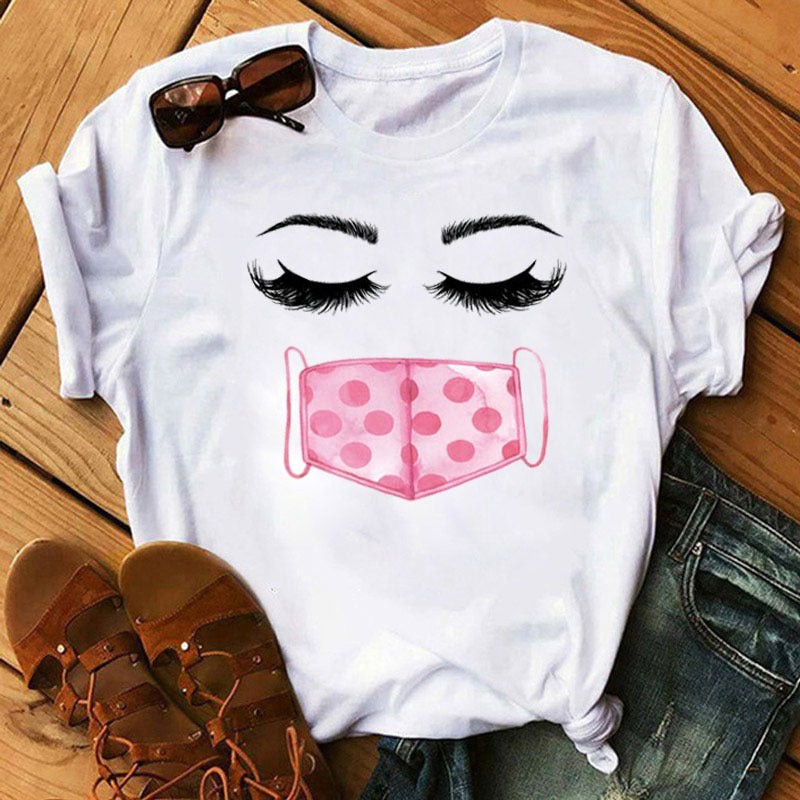 Leopard mask eyes lashes ladies short sleeves