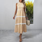 Casual Womens Lace Ruffle-neckline Sleeveless Striped Dress