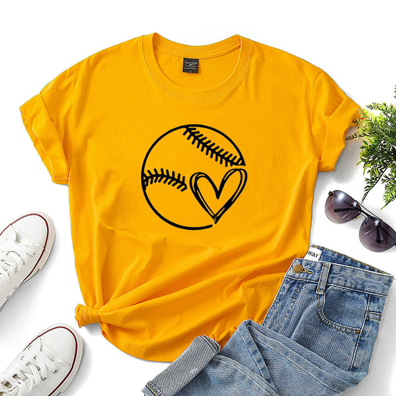 T-shirt décontracté à motif baseball pour femme